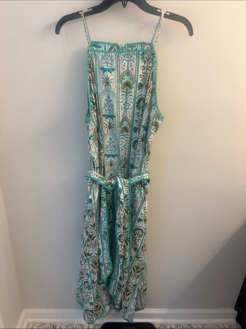 crown & ivy Teal and White Printed Midi Dress with Tie Belt NWT SZ XL